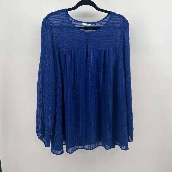 💙Vibrant Royal Blue -Radiant Chic Woven A-Line Crewneck Long sleeve Blouse 2X💙 - Picture 1 of 14